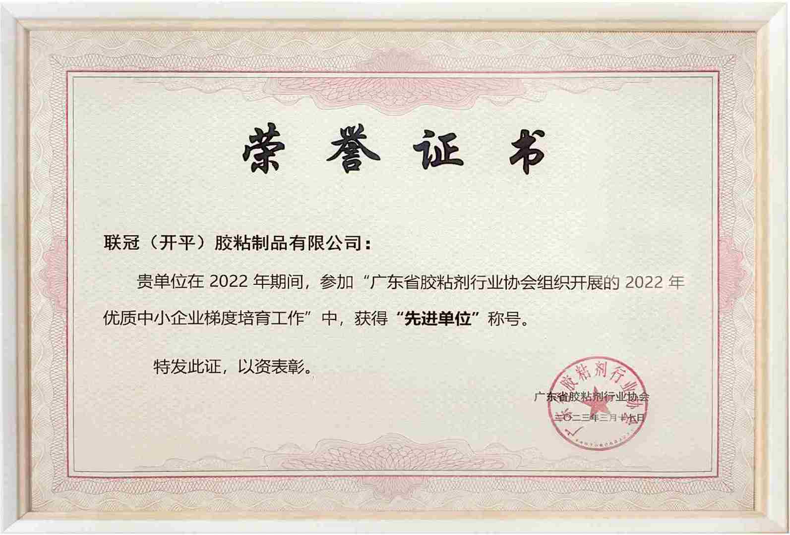 广东省胶粘剂行业协会“先进单位”